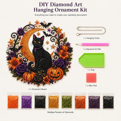 🎃🐈Halloween Black Cat Moon Diamond Art Hanging Ornament Kit