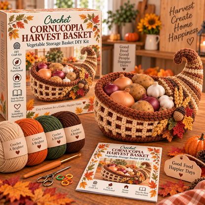 🍂🧶 Harvest Basket Crochet DIY Kit – Charming Vegetable Storage & Fall Décor