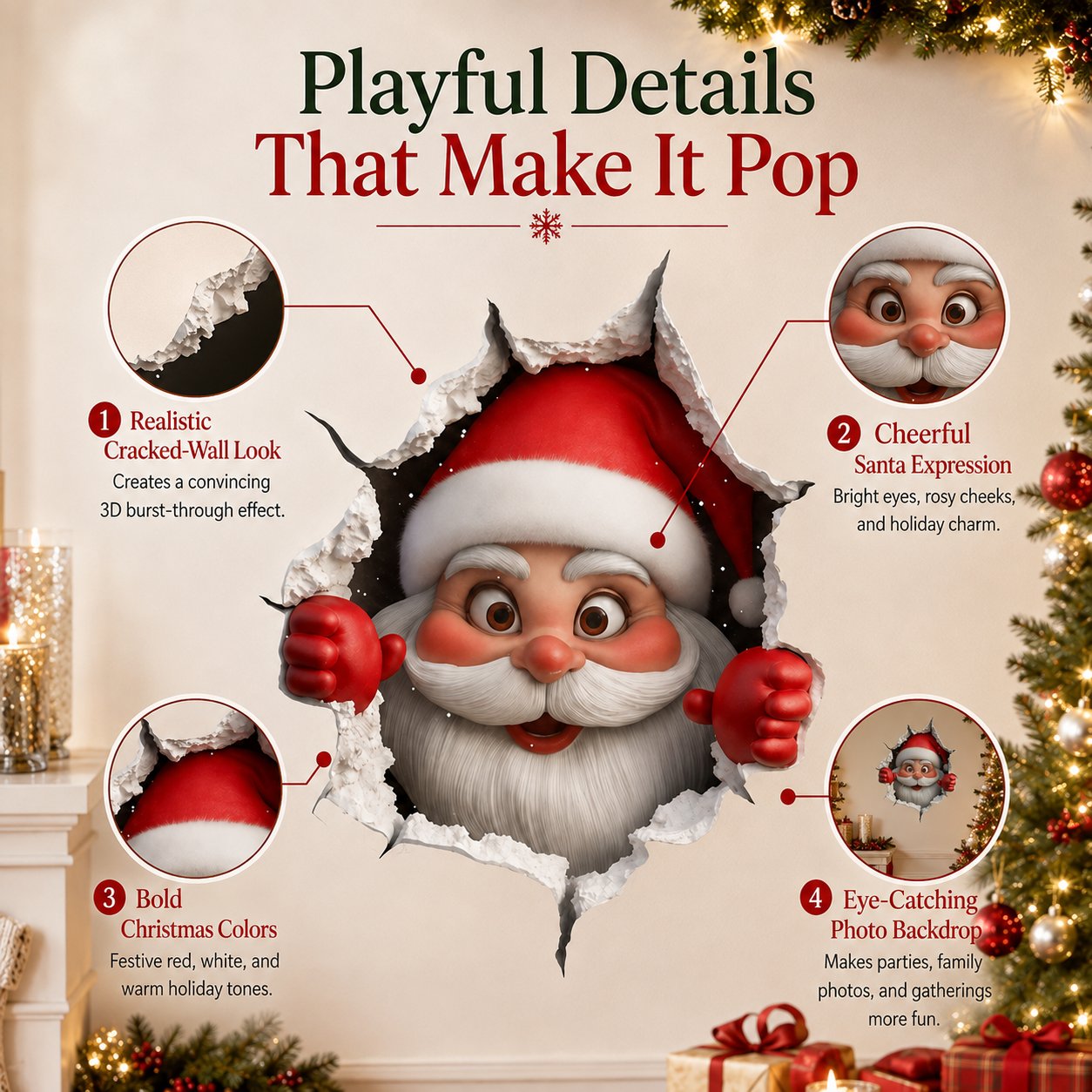 🔥Last Day 50% OFF-Creative 3D Christmas Santa Wall Sticker