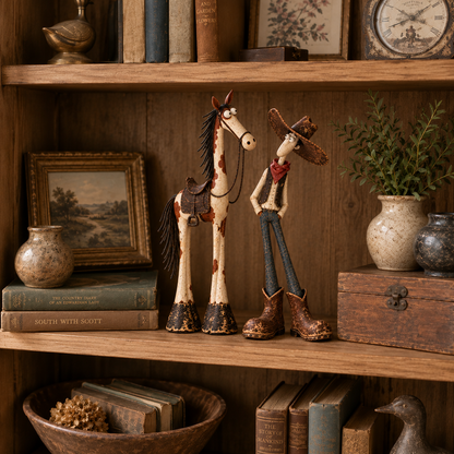 🤠🐴 Whimsical Western Cowboy & Horse Figurine Duo 🌵