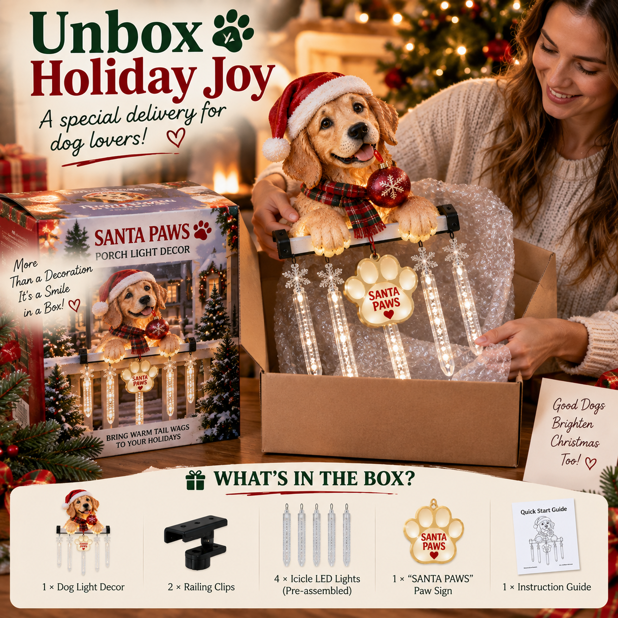 Santa Paws Christmas porch light package contents