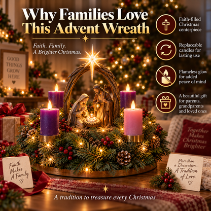 🔥 👼Lighted Nativity Advent Wreath – A Sacred 4-Week Christmas Tradition🕯️