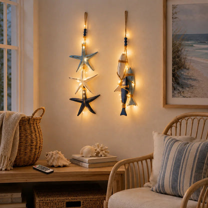 ⭐2026 PROMO CHAUDE🐟🌊Décoration lumineuse murale étoile de mer et poisson en bois style marin
