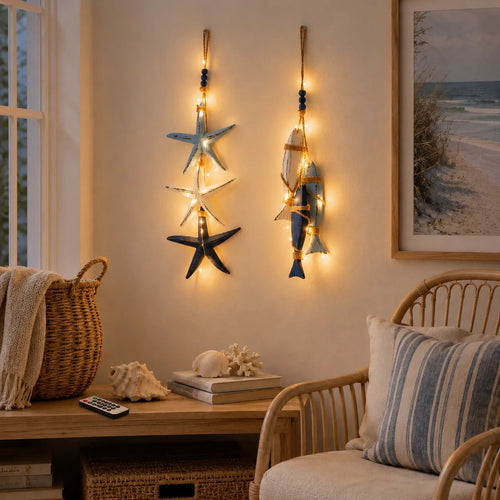 ⭐2026 PROMO CHAUDE🐟🌊Décoration lumineuse murale étoile de mer et poisson en bois style marin