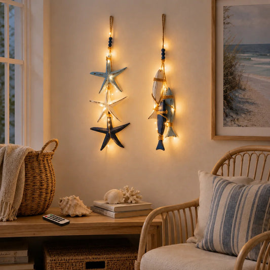 ⭐2026 PROMO CHAUDE🐟🌊Décoration lumineuse murale étoile de mer et poisson en bois style marin