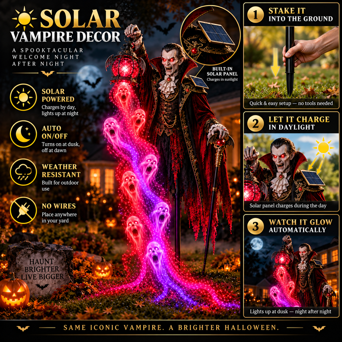 🎁 Today Only: 90% OFF 🎁🧛 Vampire Lord Crimson Soul Solar Garden Light