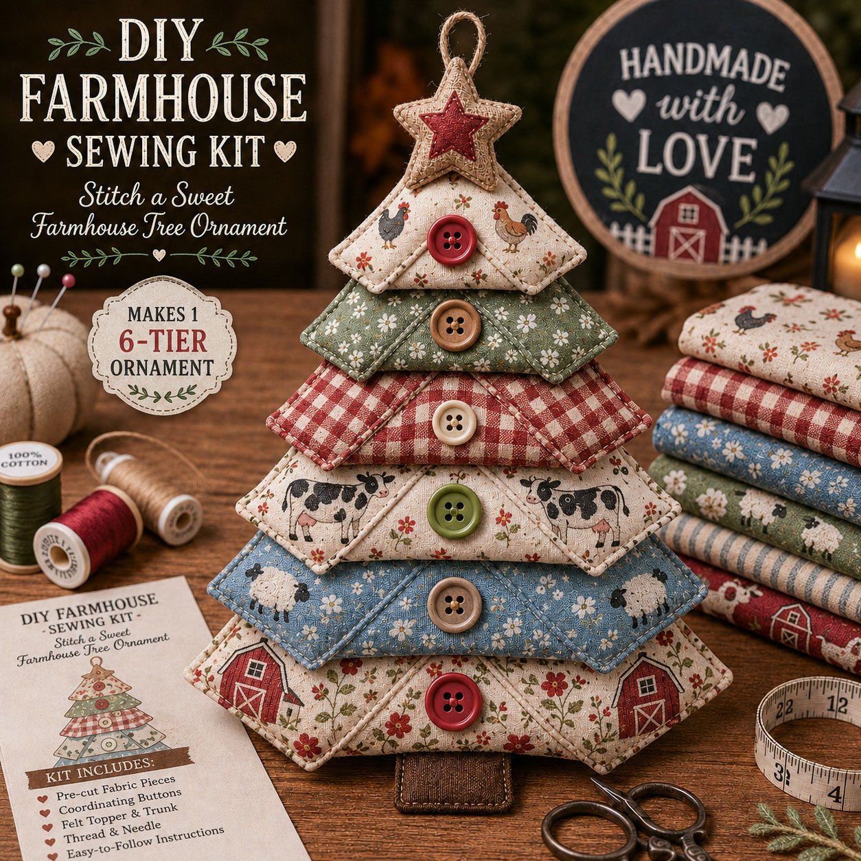 Layered Fabric Tree Ornament DIY Sewing Kit