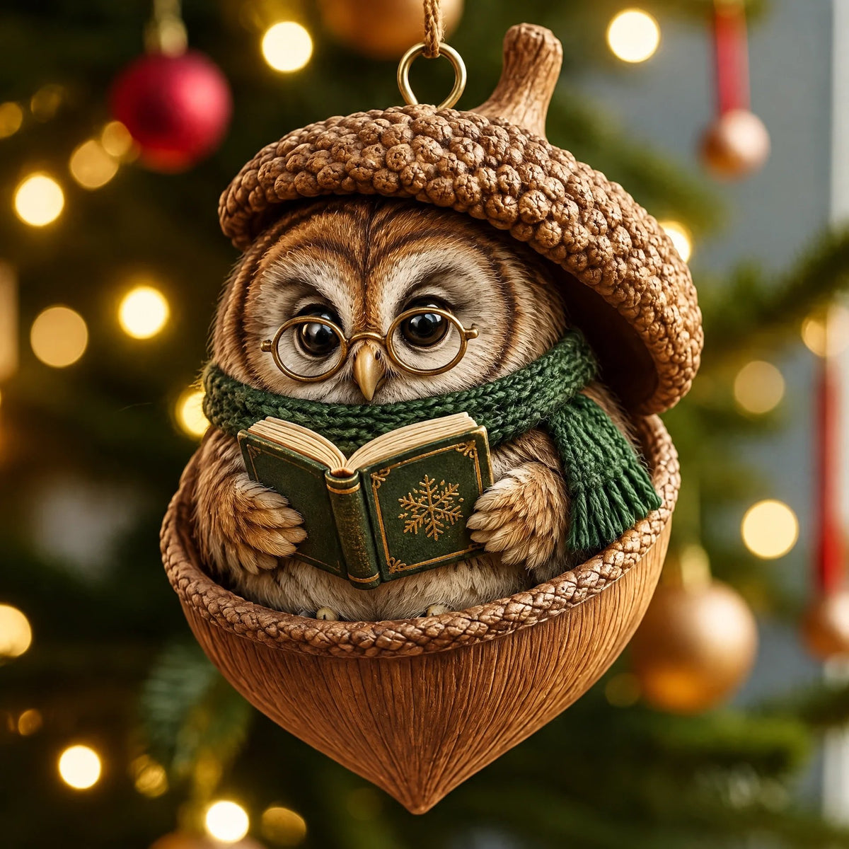 🌰🐿 Woodland Nut Hideaway Christmas Ornament – 3D-Style Raised Detail Forest Animal Keepsake