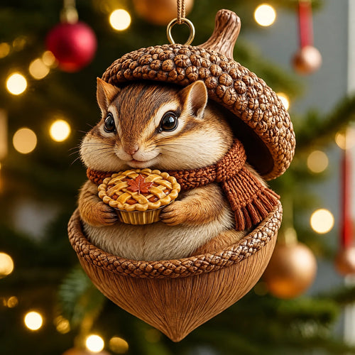🌰🐿 Woodland Nut Hideaway Christmas Ornament – 3D-Style Raised Detail Forest Animal Keepsake