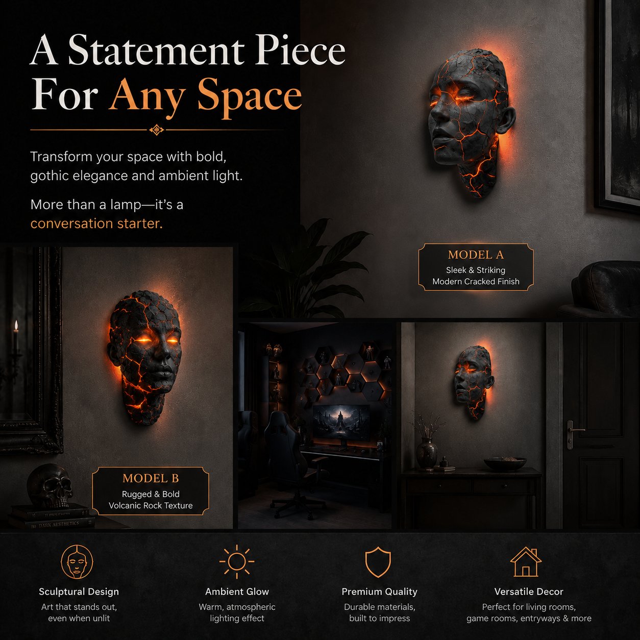 🔥 Cracked Soul Wall Lamp – The Ultimate Gothic & Modern Home Accent