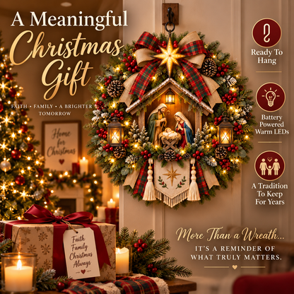 ⏳ Last Day 50% OFF – Bethlehem Star Lighted Nativity Christmas Wreath 🎄