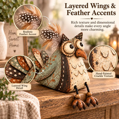 🦉🍂 Rustic Owl Shelf Sitter Decor with Dangling Legs🤎