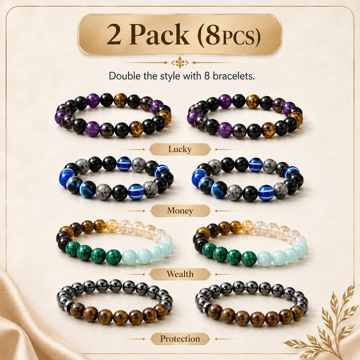 ✨ 4PCS Bohemian Beaded Bracelet Set 💎 | Wealth • Lucky • Money • Protection 🪬 | Elegant Gift for Her 🎁