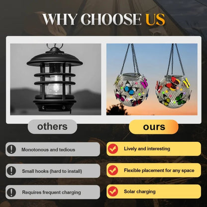 Solar Garden Pendant Light | Handcrafted Iron Art Lantern for Magical Outdoor Ambiance