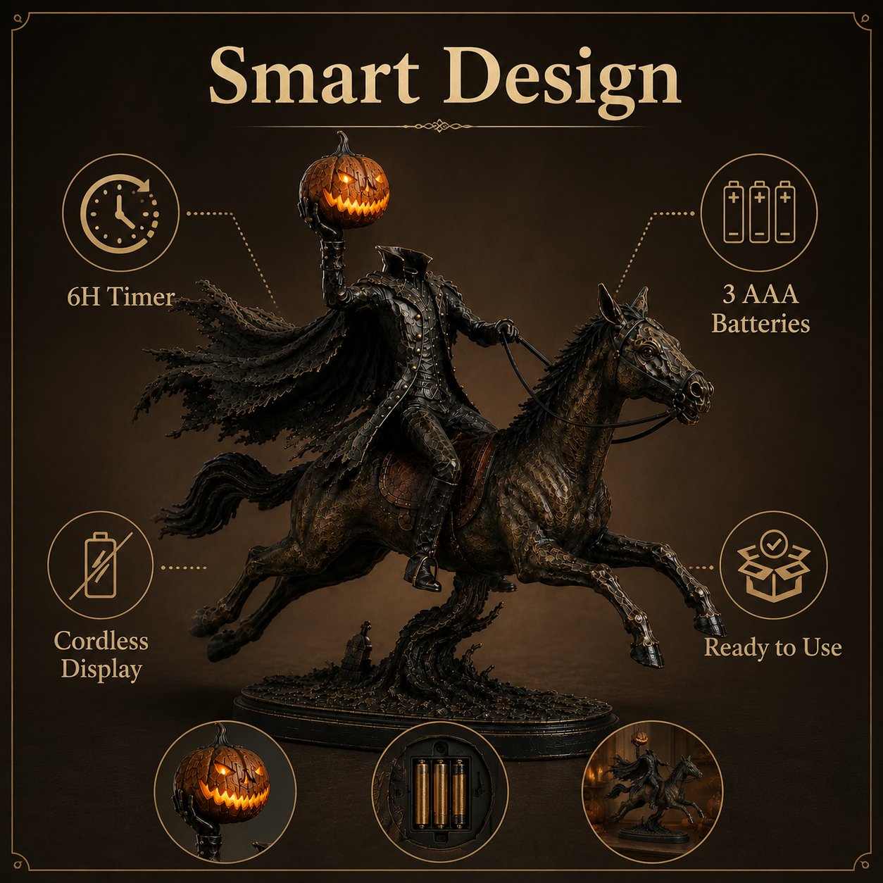 🎃🏇Midnight Chase Headless Horseman Statue