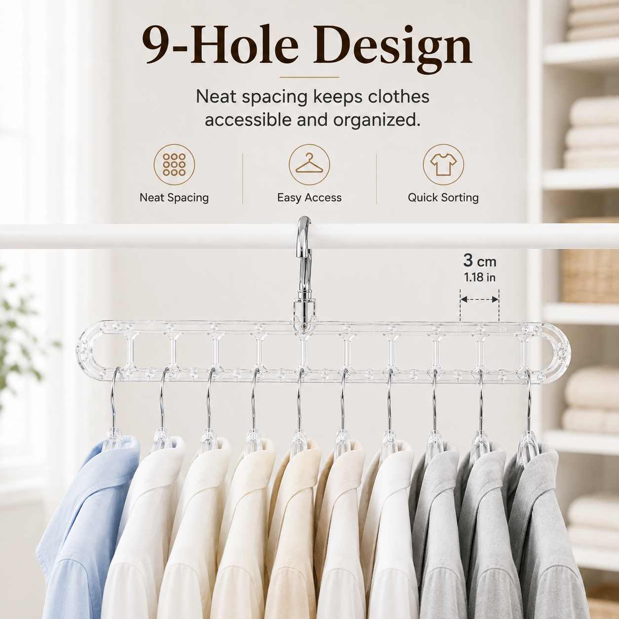 9-Hole Foldable Pants Hanger – Adjustable Anti-Slip Space-Saving Closet Organizer