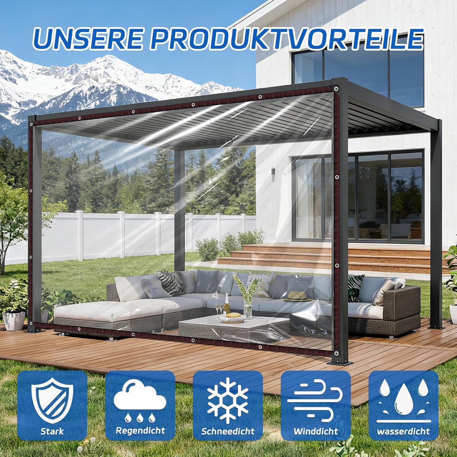 🌂Clear Waterproof PE Tarp, Transparent Outdoor Cover with Metal Grommets