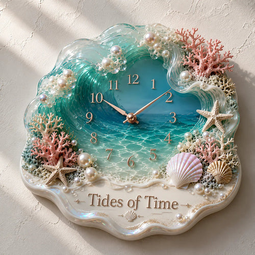 🔥HOT SALE 49% OFF🔥Tides of Time Ocean Wave Wall Clock – Iridescent Coastal Décor with Pearls, Seashells & Coral