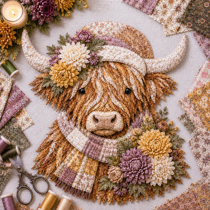 🔥LAST DAY 50% OFF - 🌸Birth Flower Highland Cow Fabric Art DIY Kit – A Handmade Keepsake You Create with Love