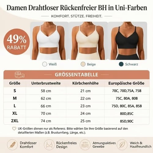 🔥 Kabelloser, rückenfreier Damen-BH in Unifarben