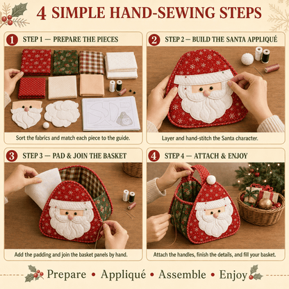 ⏳ Last Day 49% OFF – 🎄 Christmas Character Quilted Carry Basket | Padded Patchwork Fabrics, Layered Appliqué & Soft Carry Handle in DIY Kit or Ready-Made Styles 🎁✨