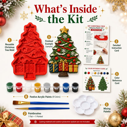 🎄 DIY Christmas Tree Mold & Paint Craft Kit | Reusable 3D Mold with 8 Acrylic Paints, 2 Brushes & Festive Detail Guide 🎨✨