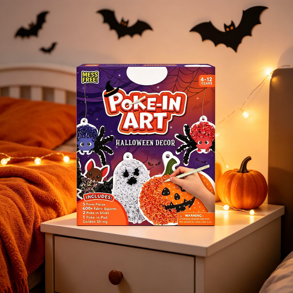 👻Halloween Poke In Art Kit, Kids Handmade Hanging Decor Craft Set with Pumpkin Ghost Bat Spider