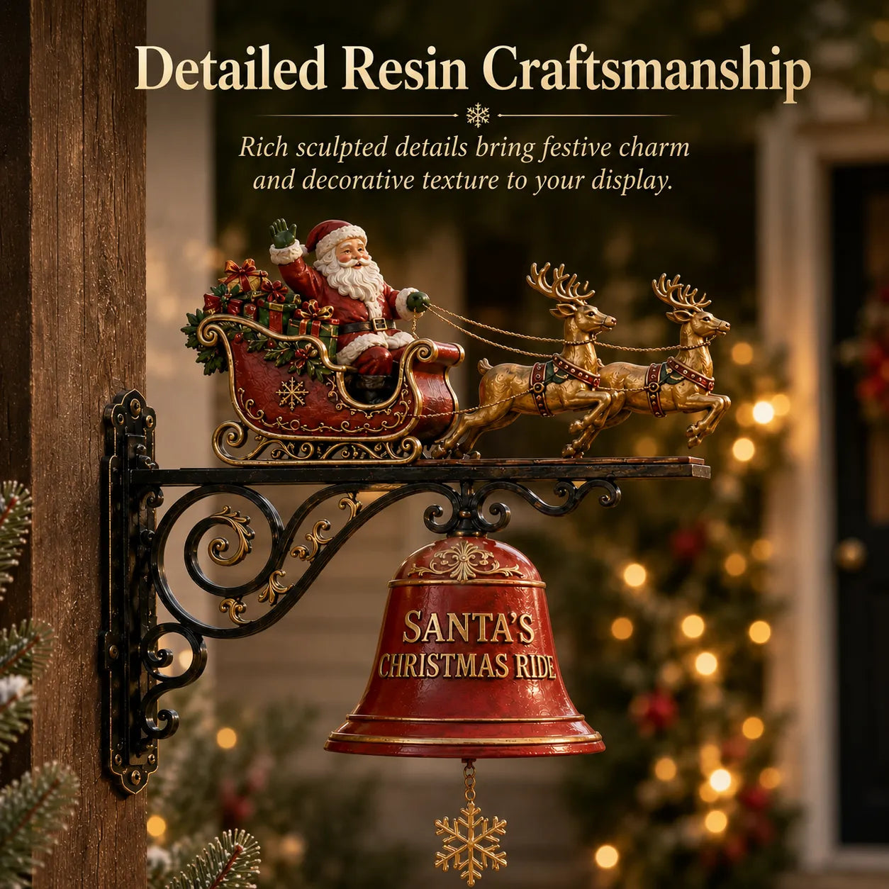 🎅 Santa Sleigh with Reindeer & Bell | 3D Christmas Outdoor Decoration