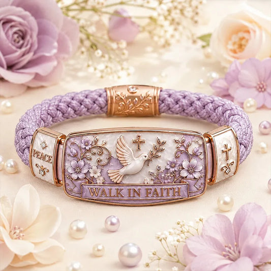 Bracelet Émail Colombe de la Paix et Fleurs - Style Romantique et Délicat d'Inspiration Religieuse