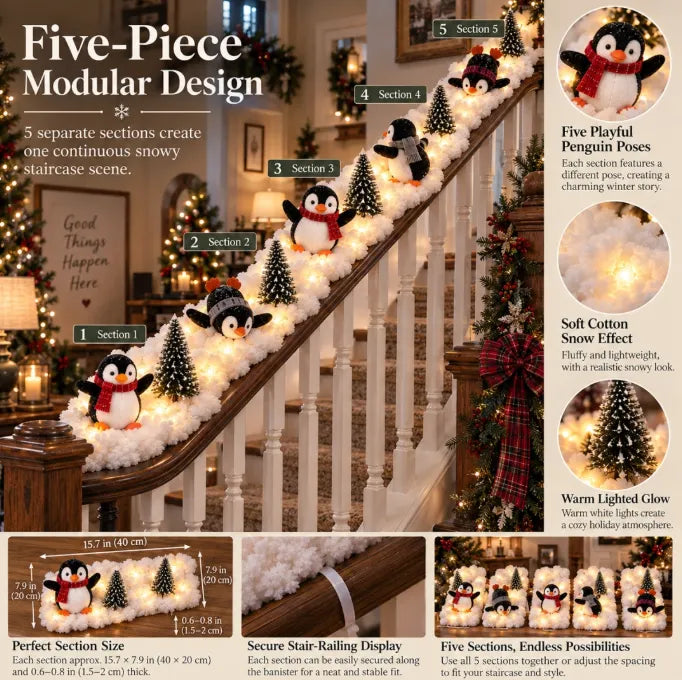 Five Piece Penguin Christmas Stair Display