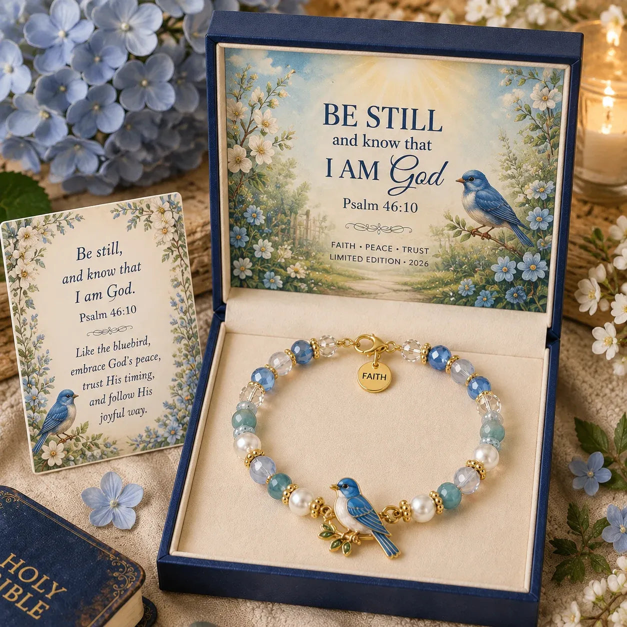 ✝️ Psalm 46:10 Faith Bracelet | Limited Edition 2026 Christian Jewelry with 7 Meaningful Nature Symbols, Gemstone-Style Beads & Scripture Gift Box 🤍