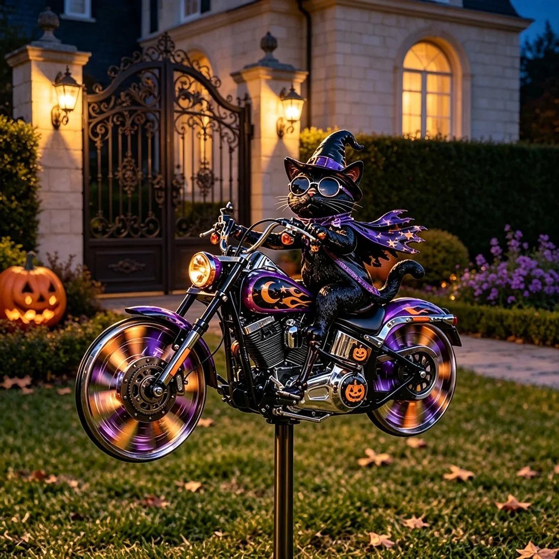 🎃 Halloween Motorcycle Garden Windmill 🏍️Upgrade to High-Speed Halloween Spooktacular 💨