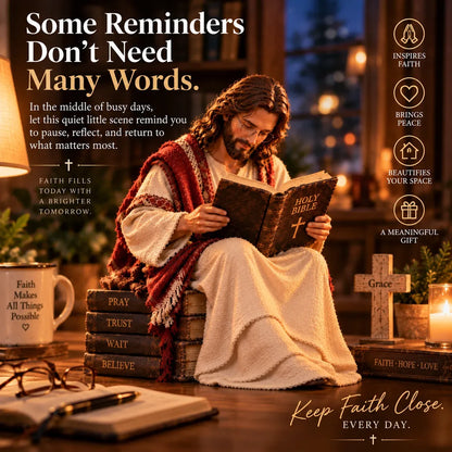 ✝️ Keep Faith Close – Jesus Reading the Bible Figurine(✨Buy 2 Free Shipping)