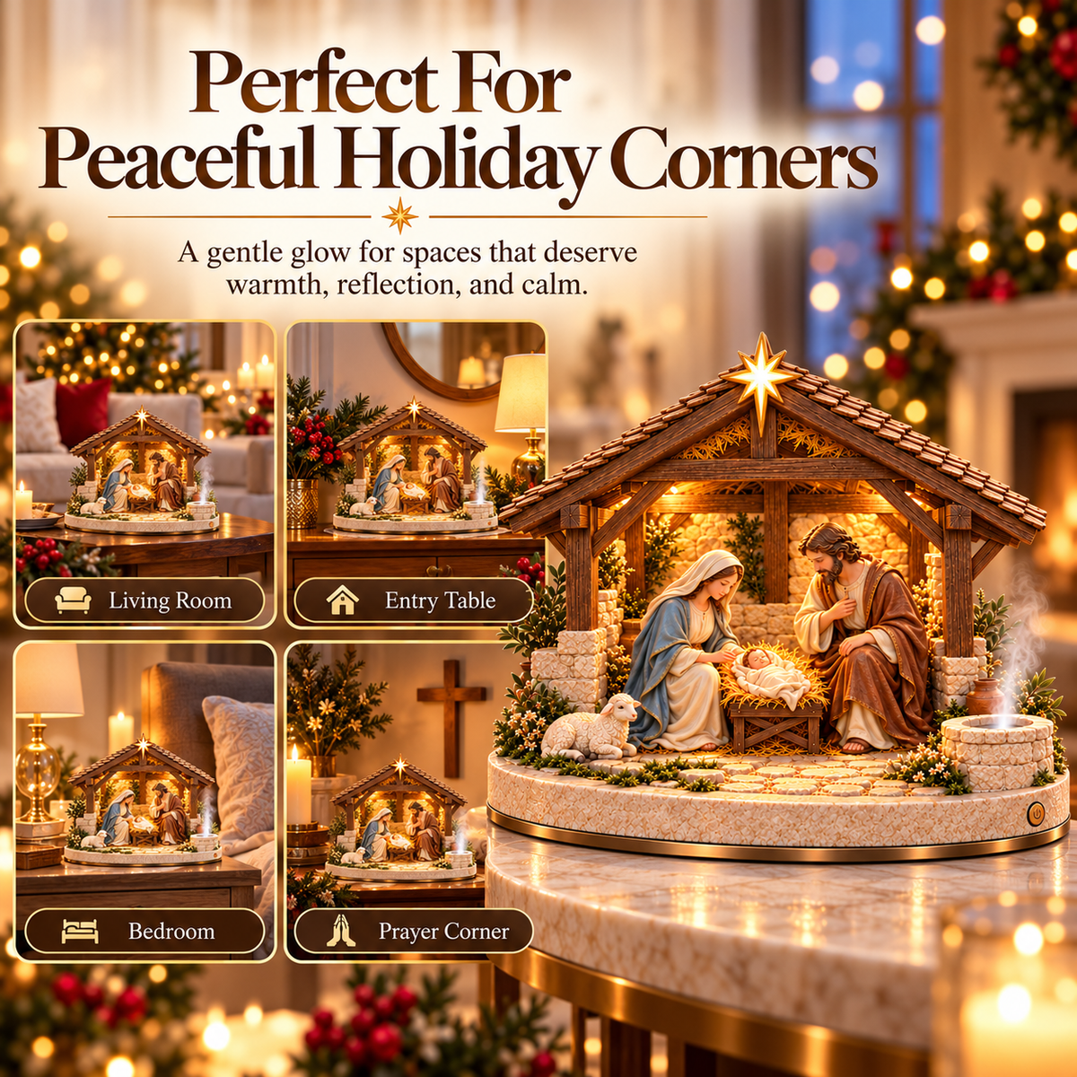 ✨ Bethlehem Holy Night – Light-Up Nativity Scene with Gentle Mist 🎄