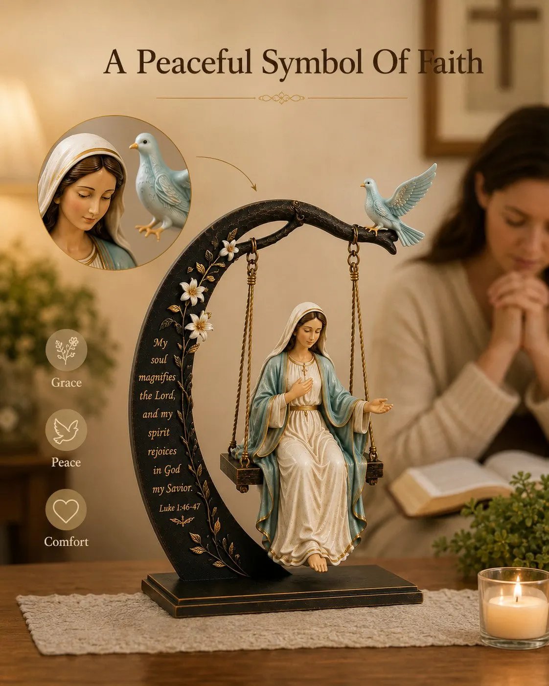 🙏 Blessed Virgin Mary Swing Statue – 7-Inch Faith-Inspired Resin Keepsake