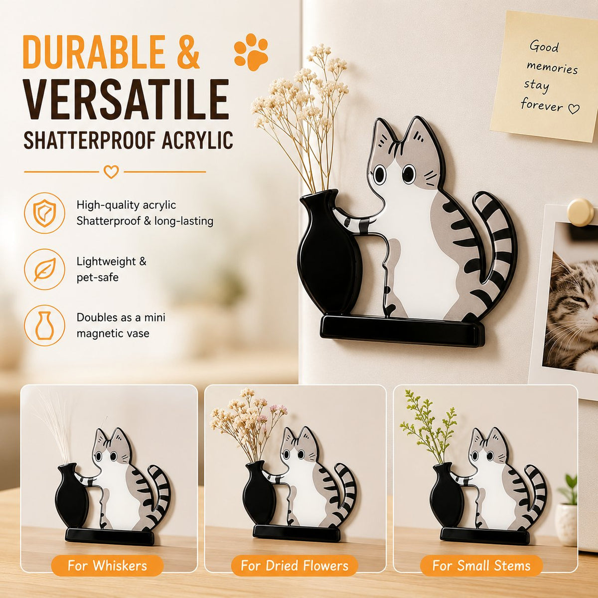 🐱5 Pcs Cat Whisker Holder Refrigerator Magnets, Pet Memorial Decor🐈🐾