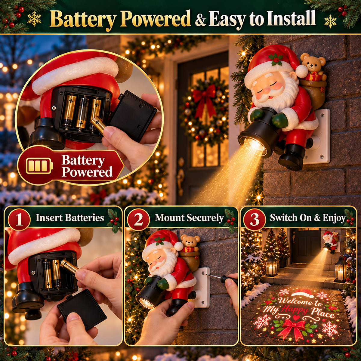 🎅✨ Sleepy Santa Welcome Projector Light – Magical Christmas Doorway Decor