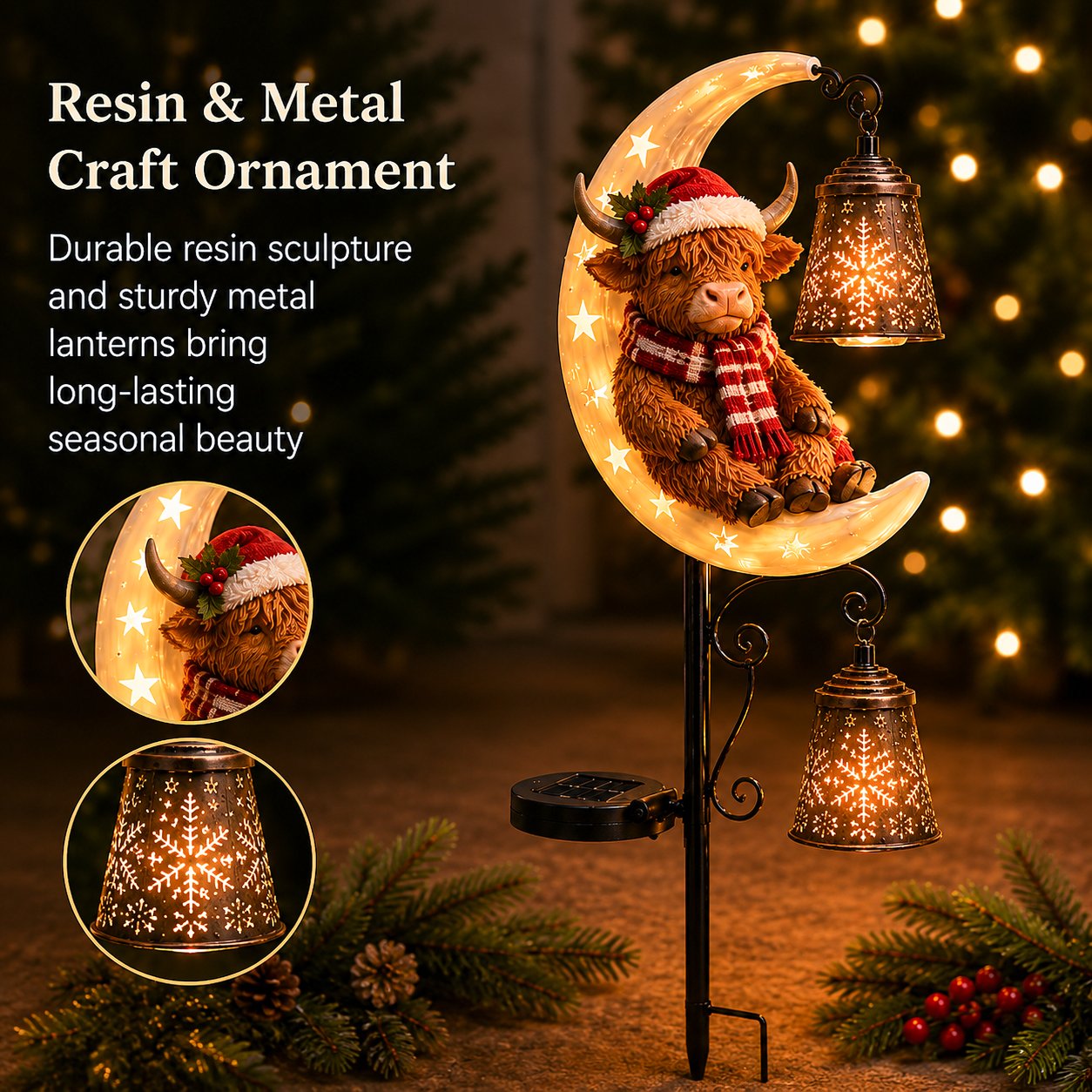🌙 Highland Cow Moon Solar Garden Light