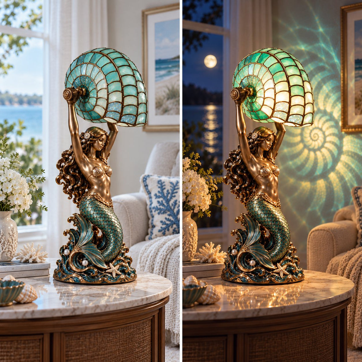 🔥Last Day 49% OFF🧜‍♀️ Moon-Tide Mermaid Nautilus Lamp