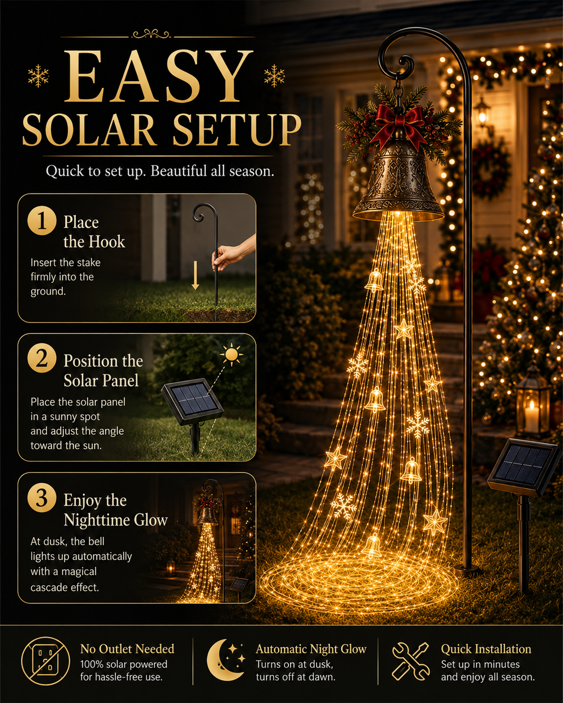 🔥Hot Sale 40% OFF🎄 Christmas Bell Cascade Solar Yard Light✨