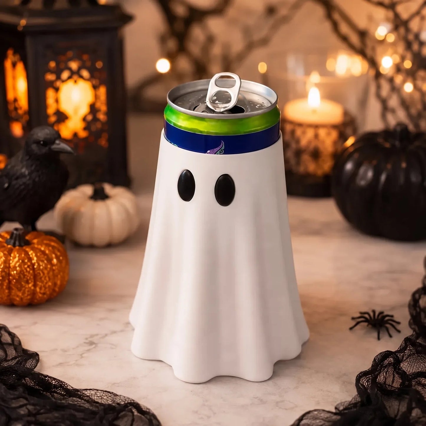 Halloween Ghost Can Holder with Witch Hat – 12 oz