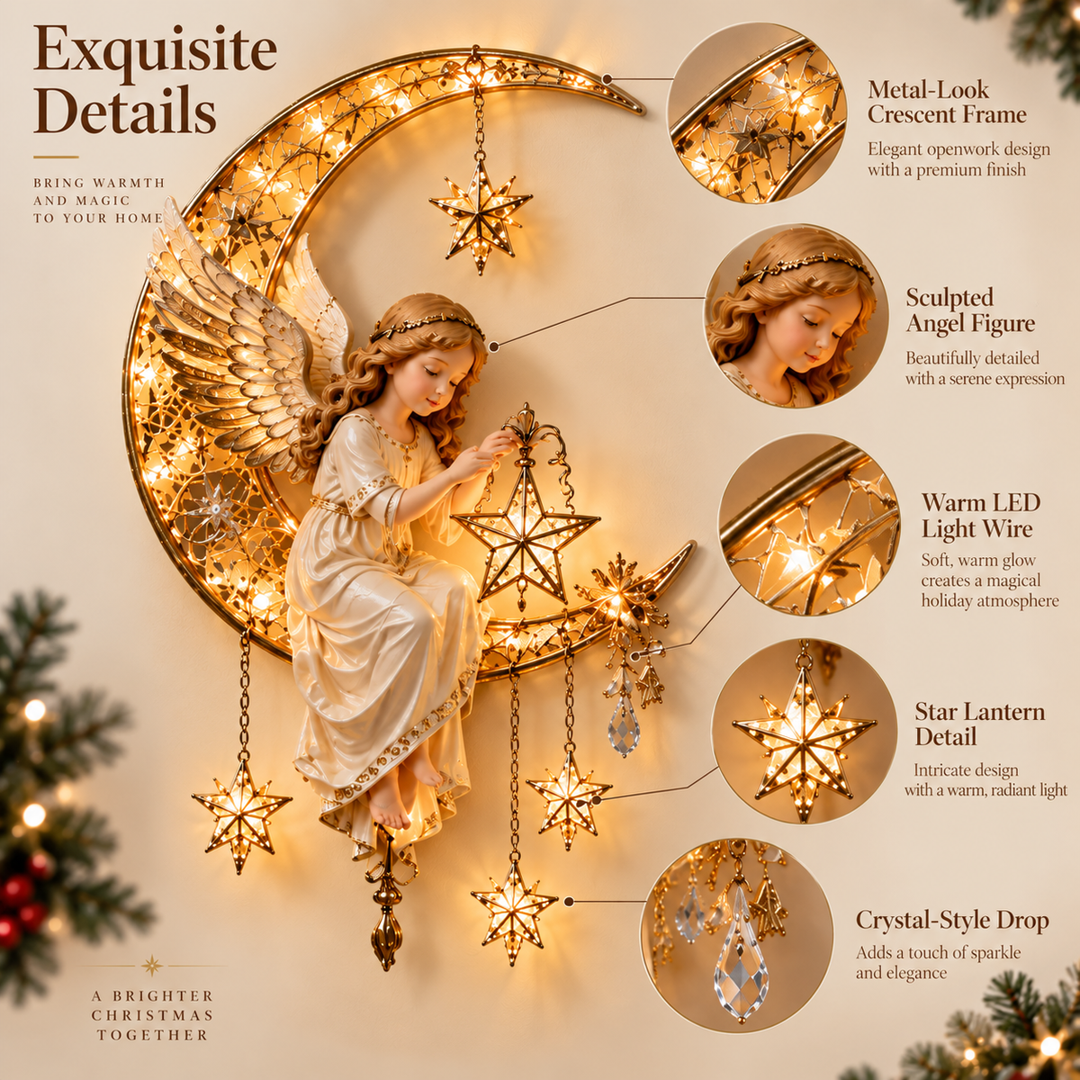 🔥Heavenly Angel Crescent Moon Glow™ - Lighted Christmas Wall Decor