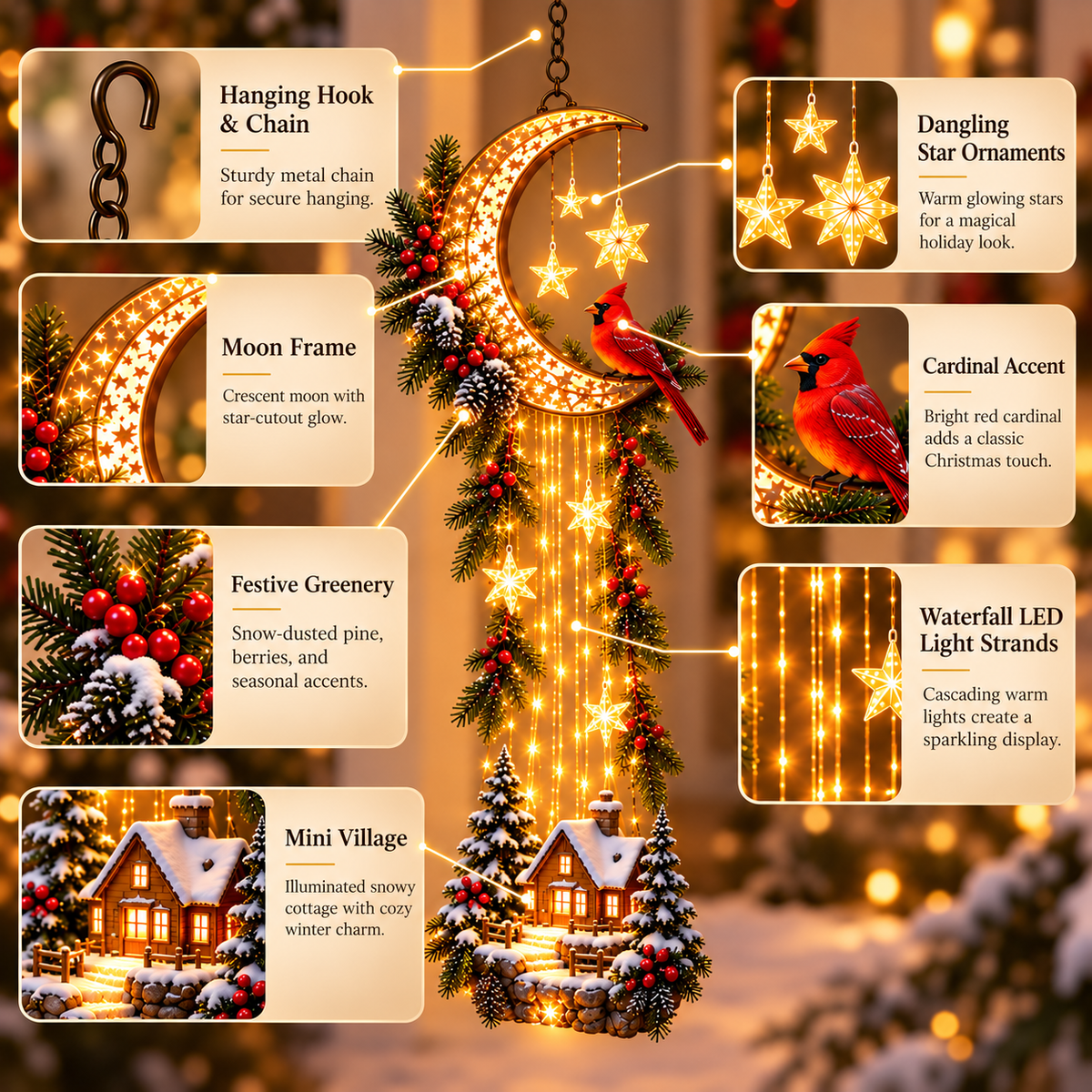 ✨Last Day 49% OFF🌙 Starlit Cardinal Moon Christmas Wall Decor