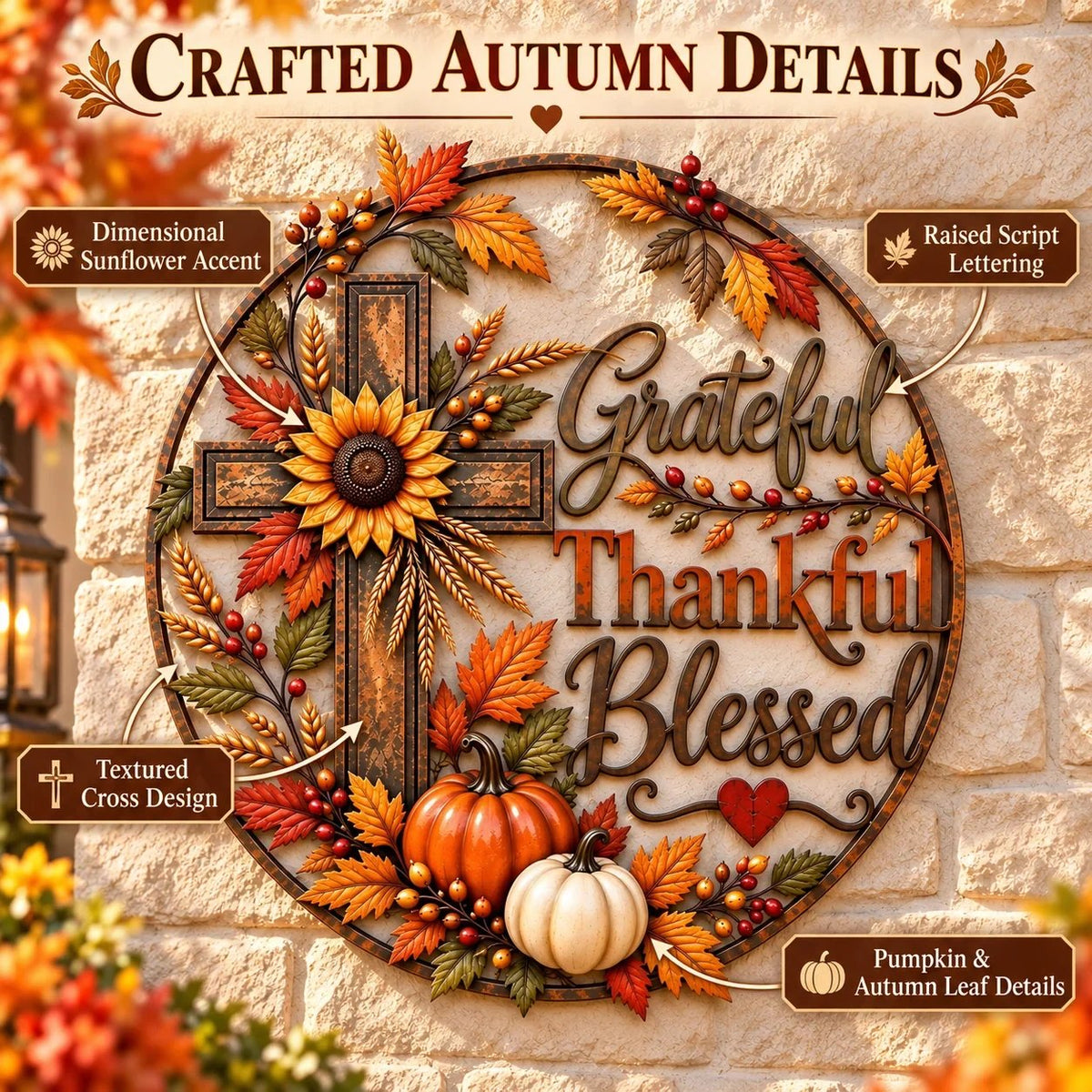 🍂 Grateful • Thankful • Blessed Fall Faith Wall Decor ✝️🌻