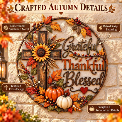 🍂 Grateful • Thankful • Blessed Fall Faith Wall Decor ✝️🌻