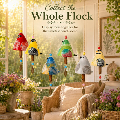 🐦Hand-Painted Resin Bird Wind Chime, Colorful Folk Art Garden Hanging Decor
