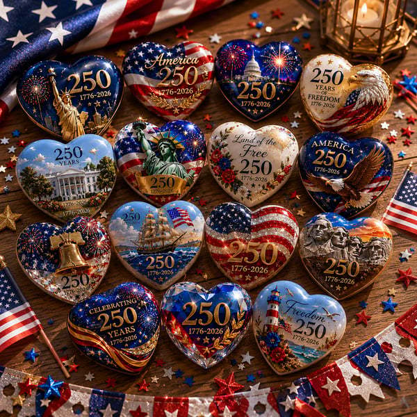 🇺🇸 America 250th Anniversary Commemorative Heart Ornament Collection | 12-Piece Patriotic Keepsake Set