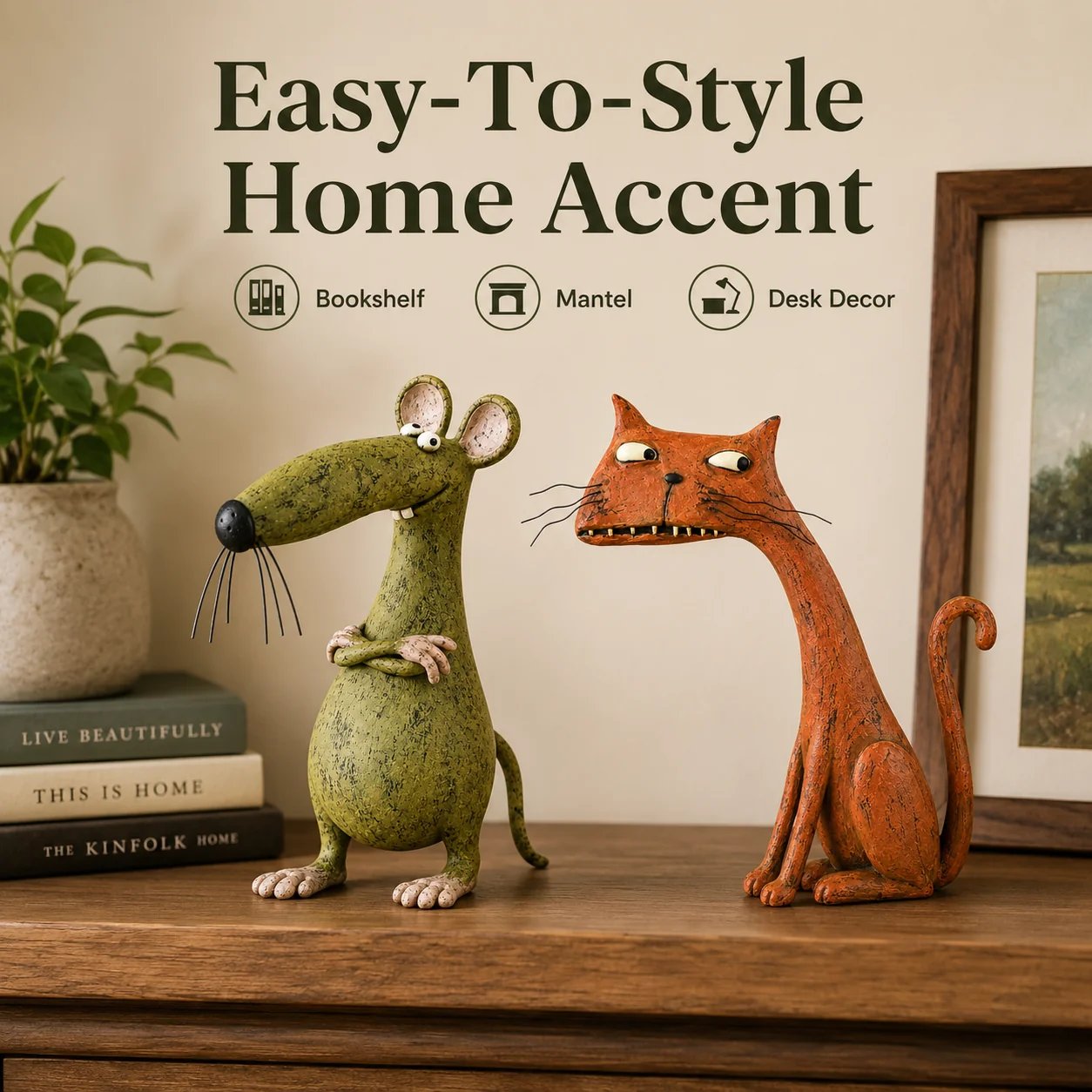 Whimsical Vintage Mouse & Cat Figurine