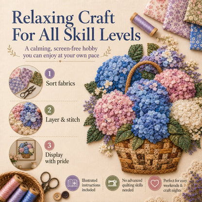 🔥LAST DAY 50% OFF - 🌸Floral Basket Patchwork DIY Kit | 3D Layered Fabric Flower Art Craft for Home Decor & Gifts