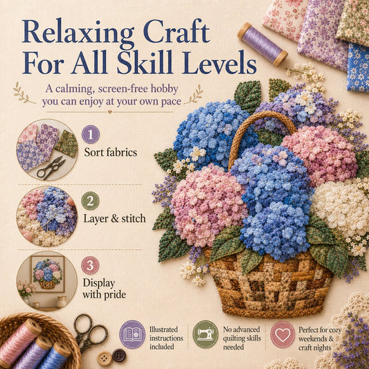 🔥LAST DAY 50% OFF - 🌸Floral Basket Patchwork DIY Kit | 3D Layered Fabric Flower Art Craft for Home Decor & Gifts